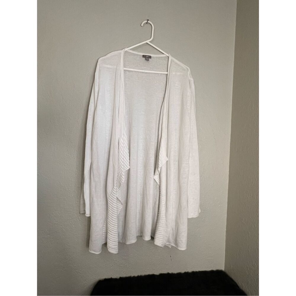J. Jill Love Linen blend LS Sweater Open Front Cardigan XL‎ White Tunic Top